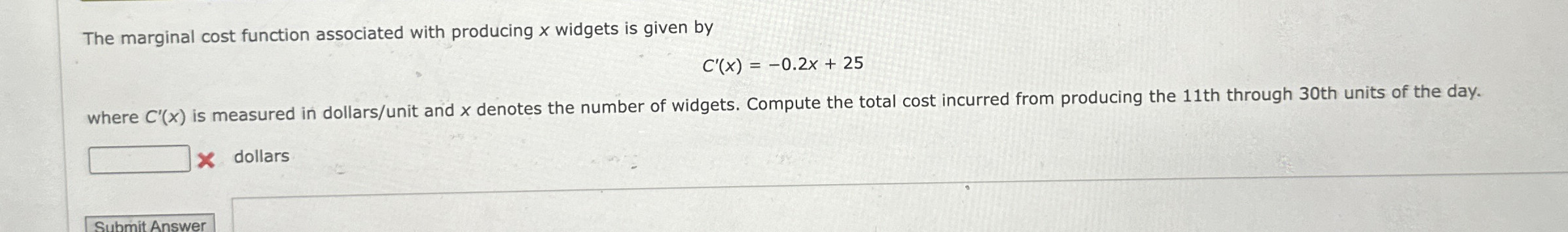 The marginal cost function associated with