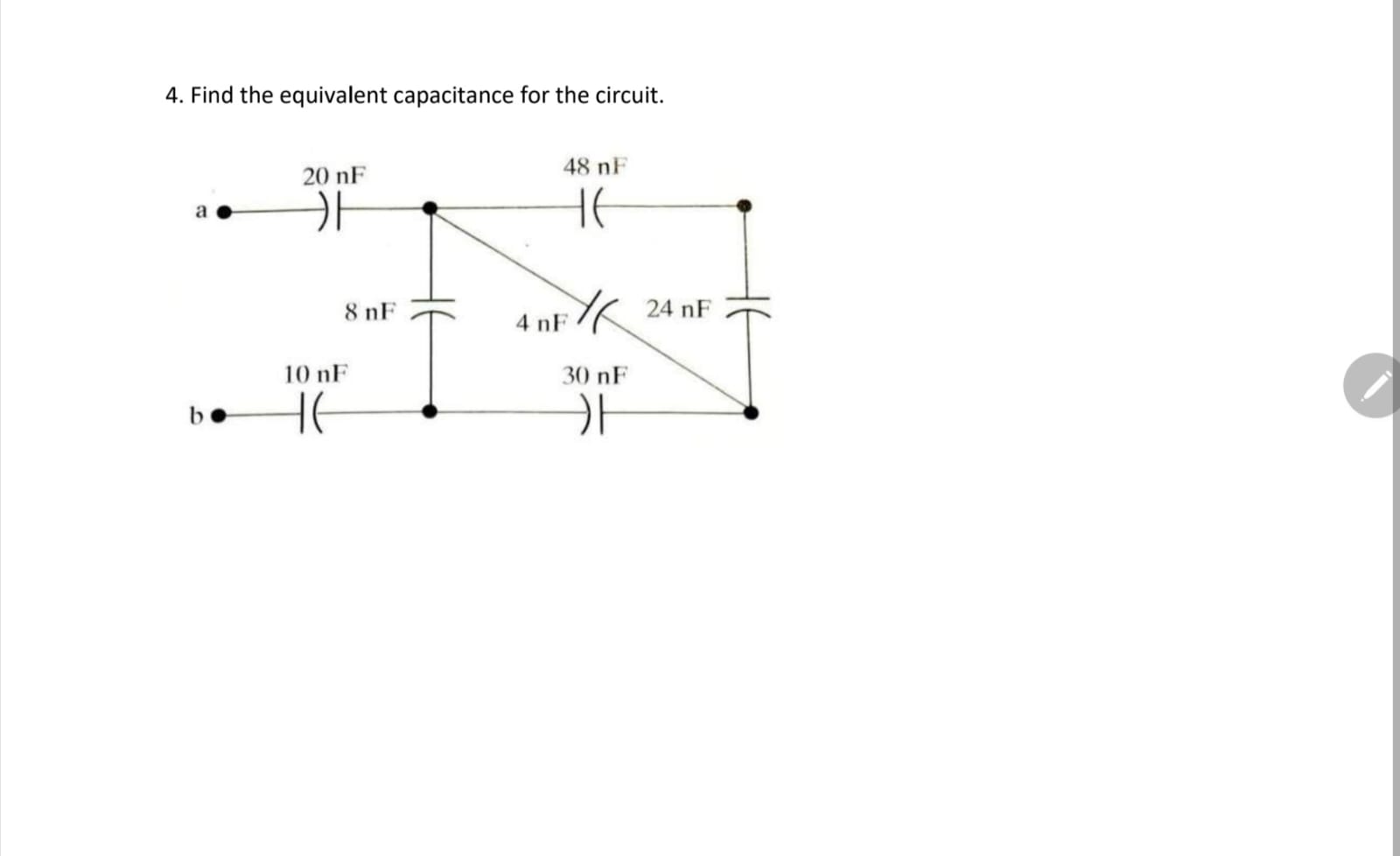 4 . Find the equivalent capacitance for the