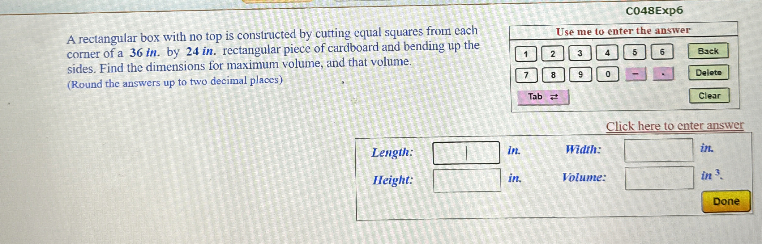 C 0 4 8 Exp 6 A rectangular box with no top is