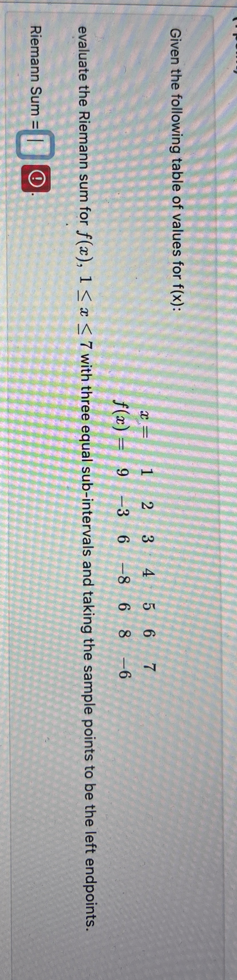 Given the following table of values for f ( x ) :