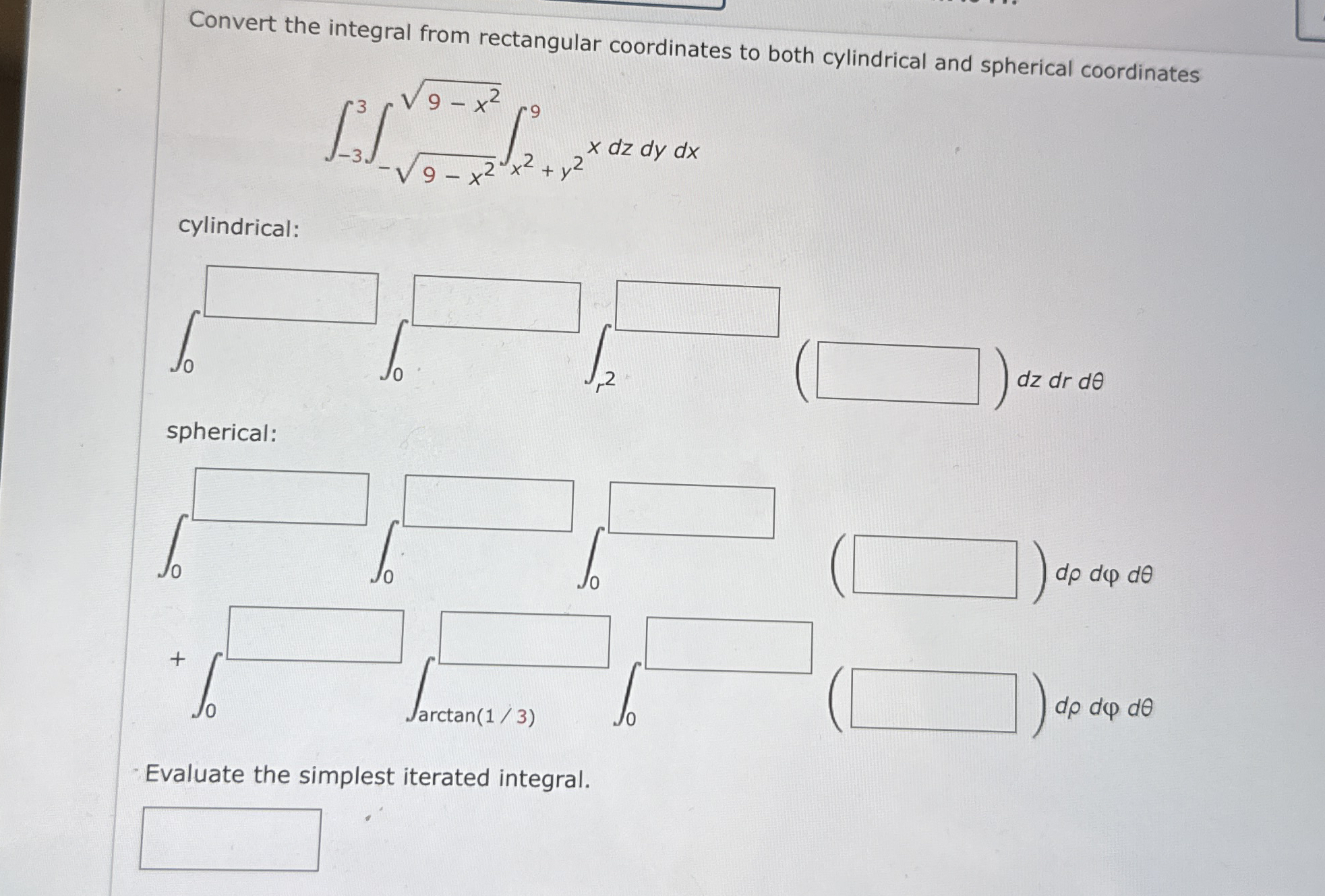 Convert the integral from rectangular coordinates