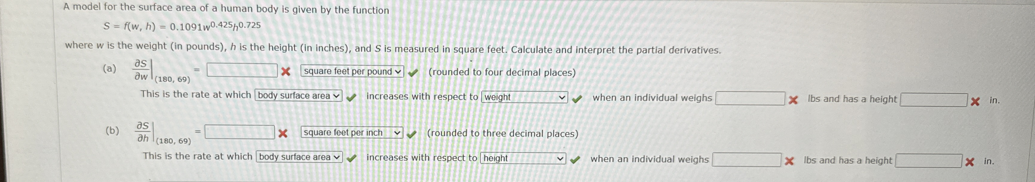 A model for the surface area of a human body is