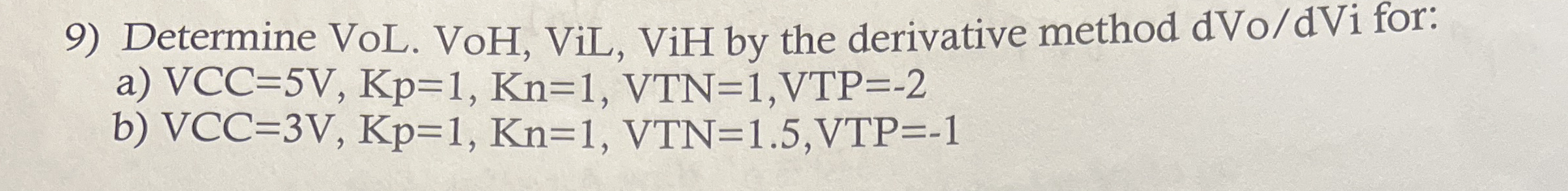 Determine VoL. VoH, ViL, ViH by the derivative