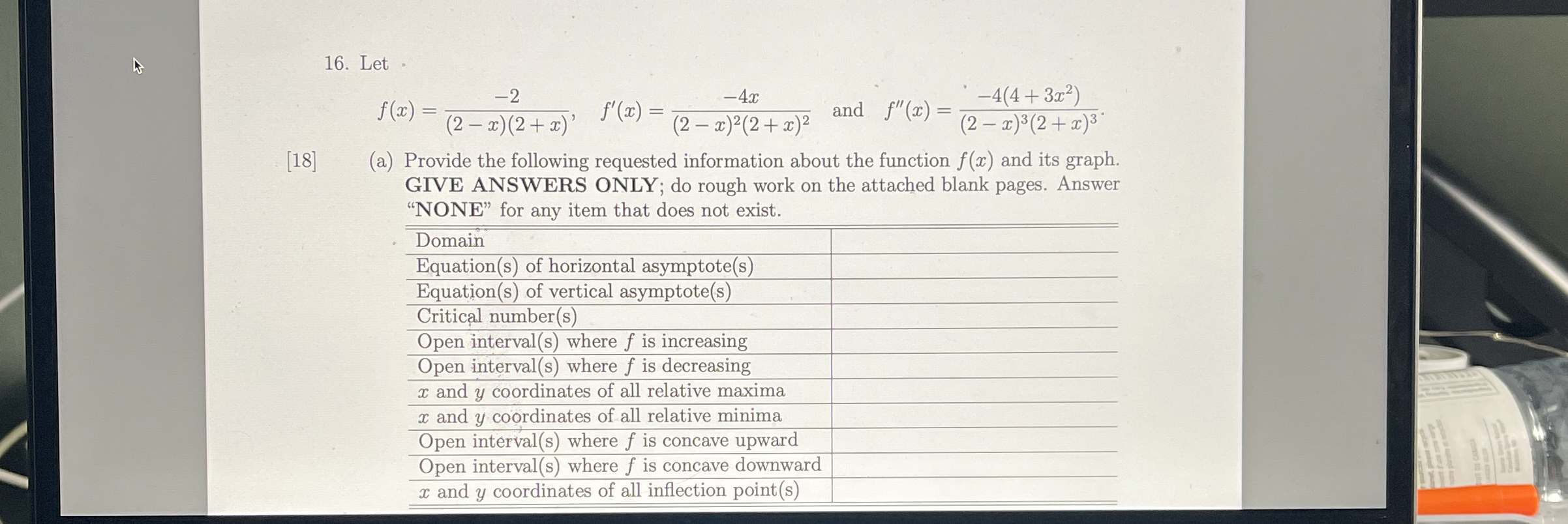 Let f ( x ) = - 2 ( 2 - x ) ( 2 + x ) , f ' ( x )