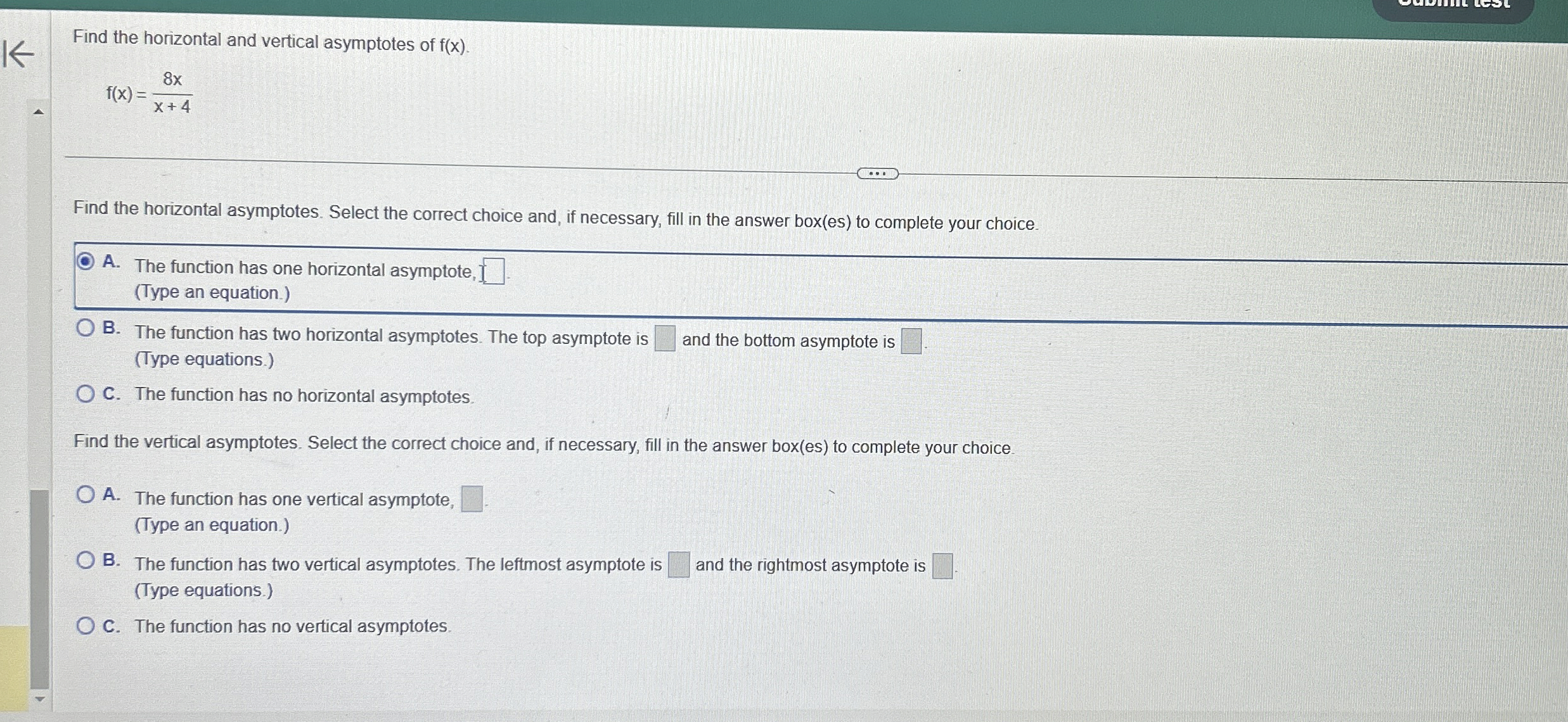 Find the horizontal and vertical asymptotes of f