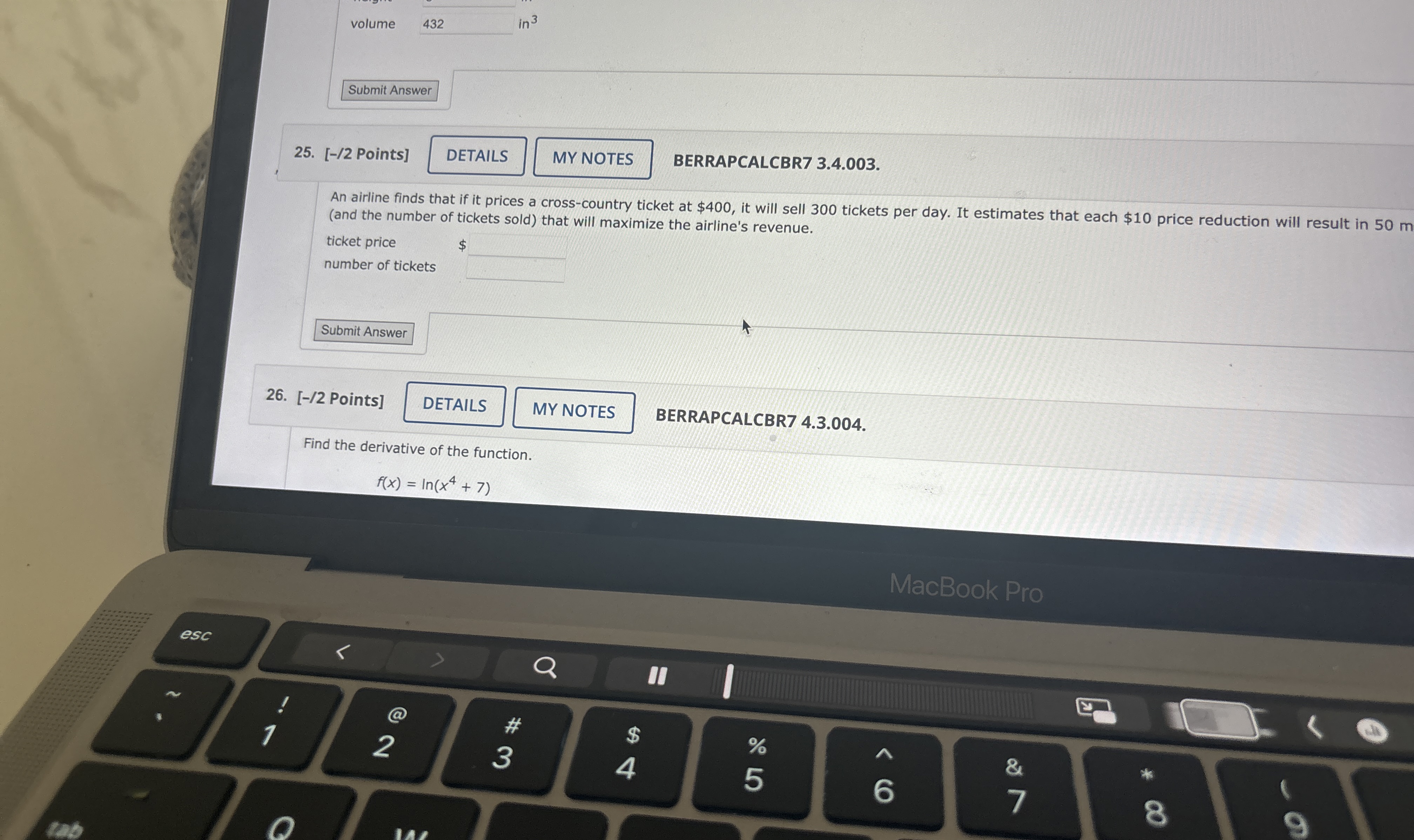 volume 1 3 2 5 . [ - / 2 Points ] BERRAPCALCBR 7