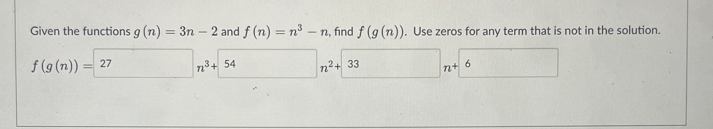 Given the functions g ( n ) = 3 n - 2 and f ( n )