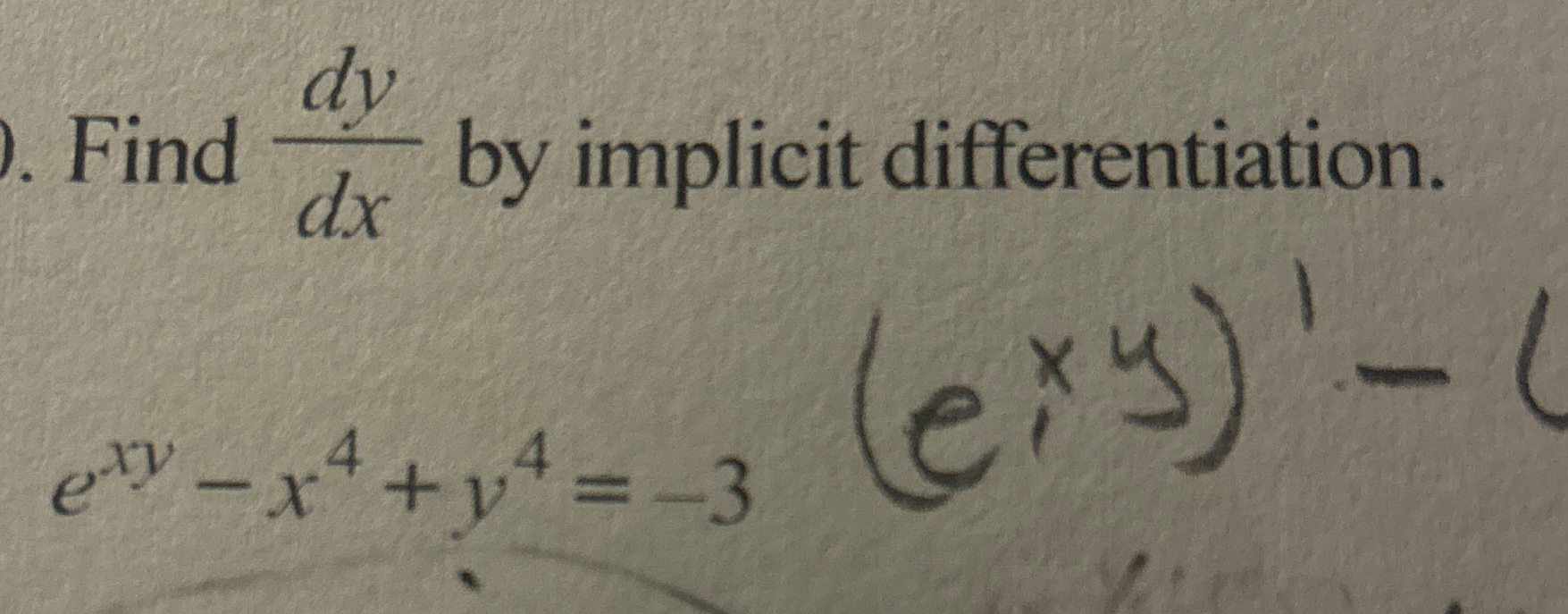 Find d y d x by implicit differentiation. e x y -