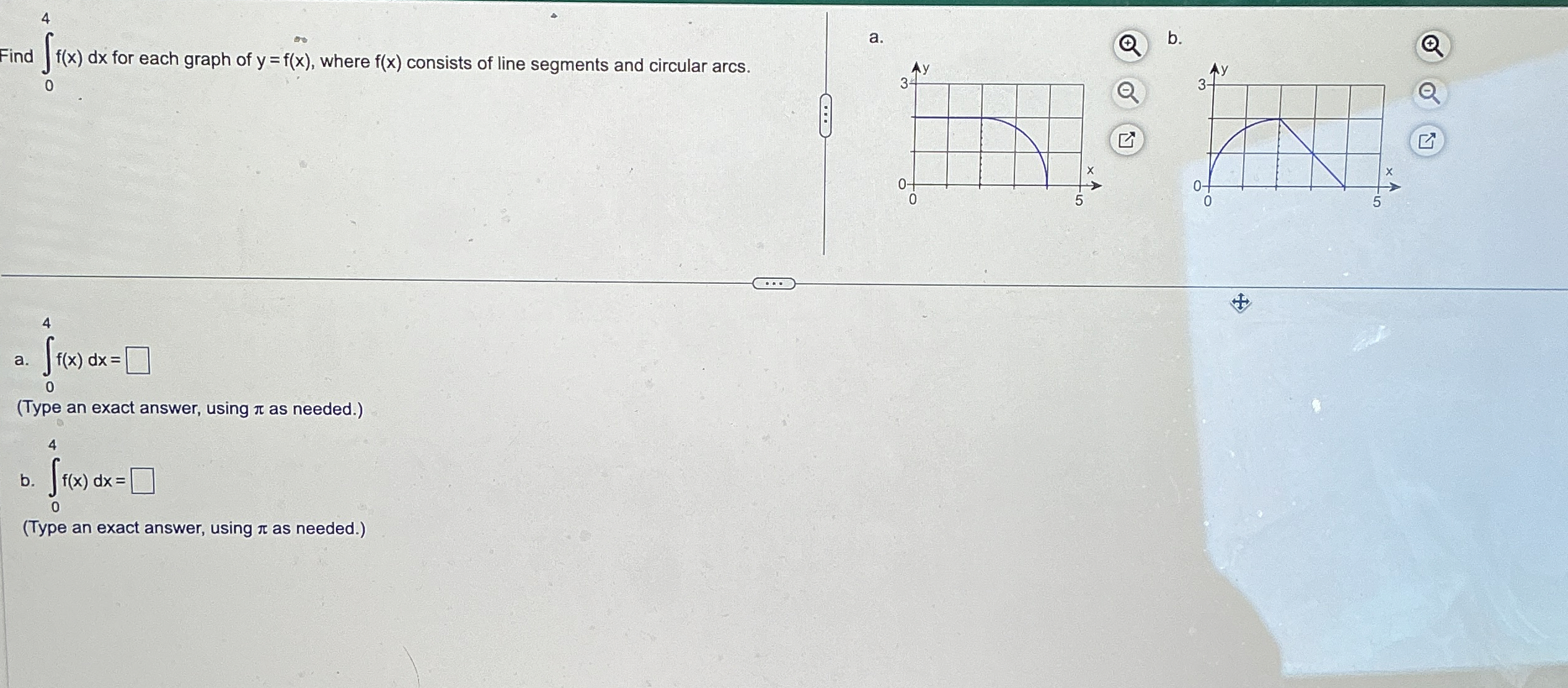 Find 0 4 f ( x ) d x for each graph of y = f ( x