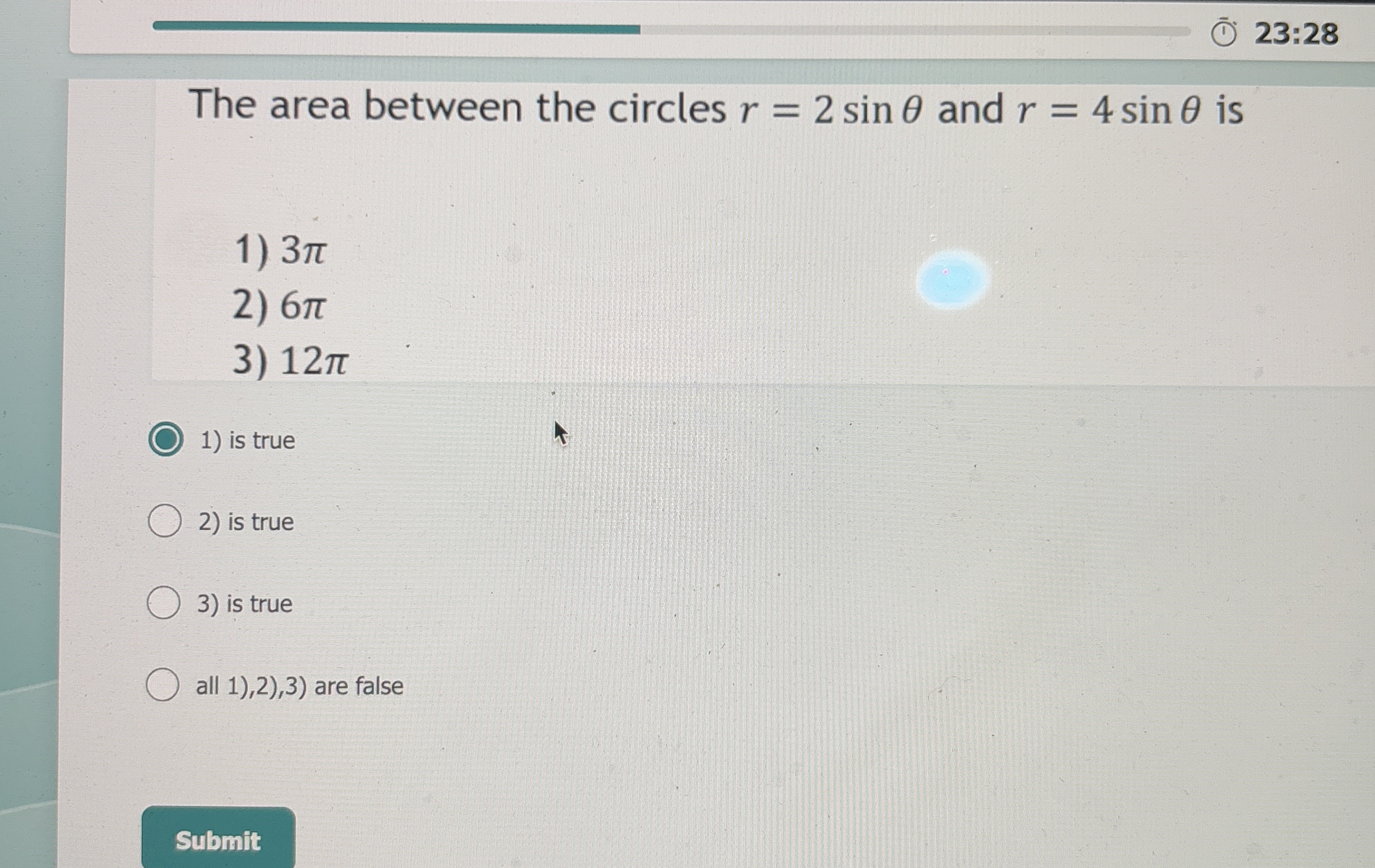 2 3 : 2 8 The area between the circles r = 2 s i