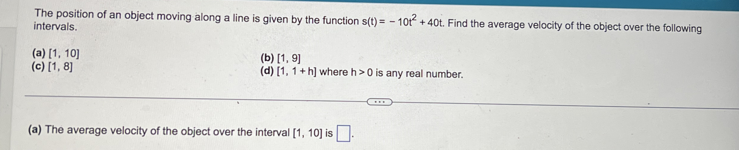 The position of an object moving along a line is