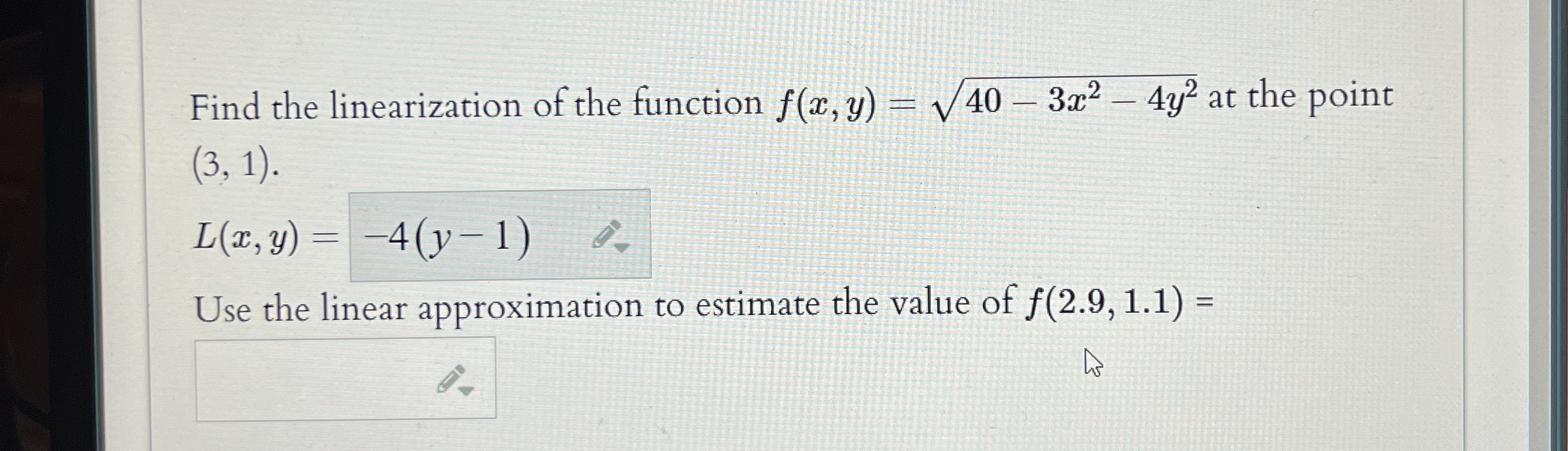 Find the linearization of the function f ( x , y