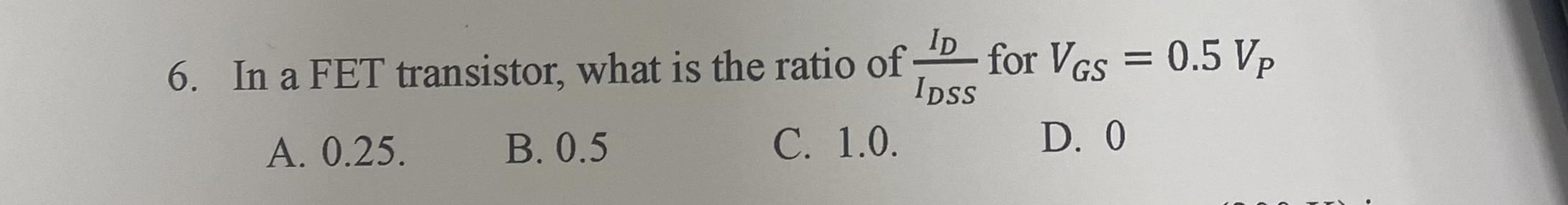 In a FET transistor, what is the ratio of I D I D