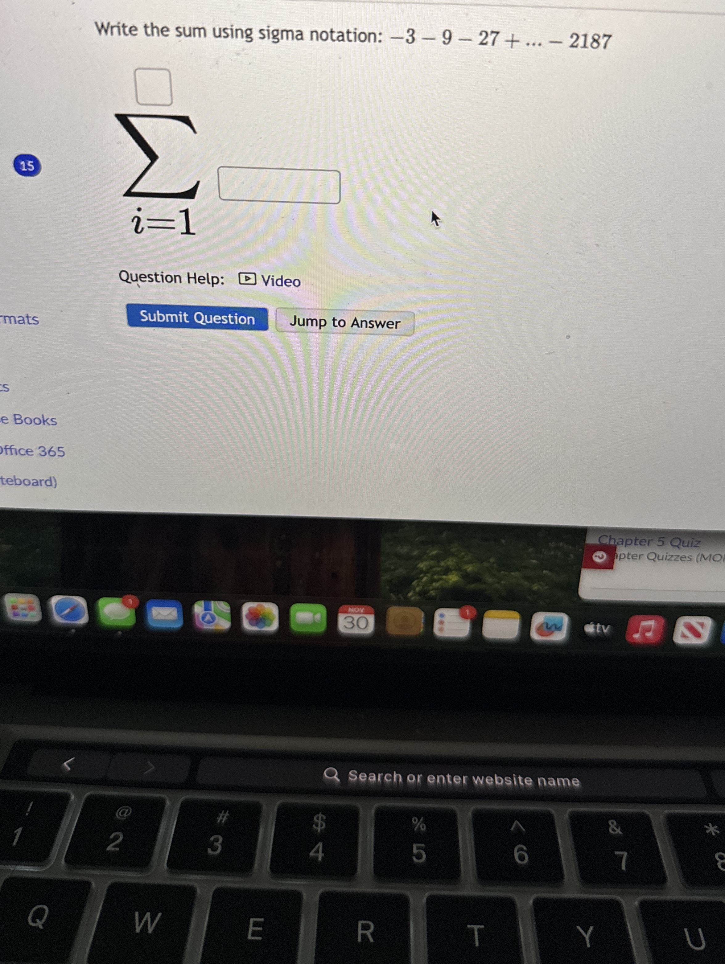 Write the sum using sigma notation: - 3 - 9 - 2 7