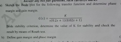 a ) Sketch the Bode plot for the following