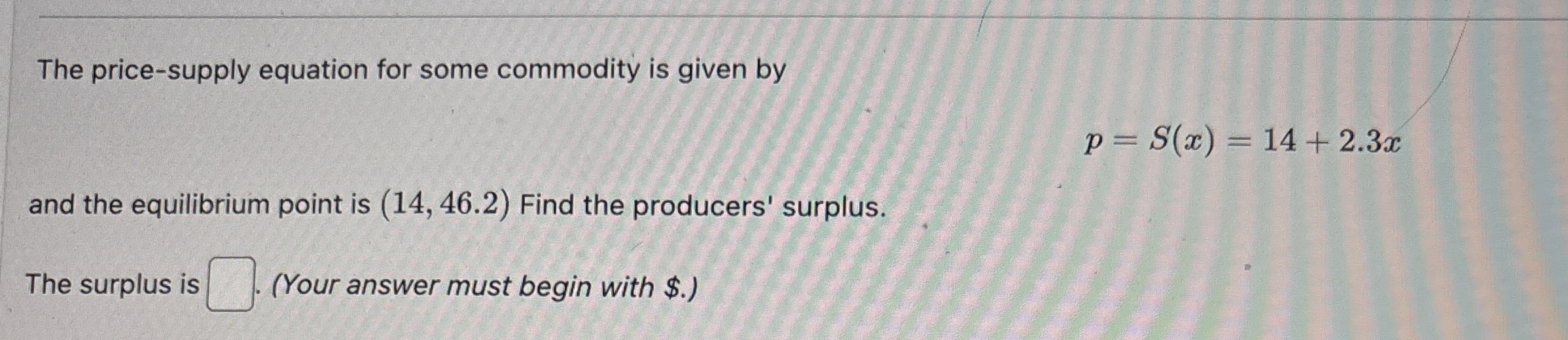 The price - supply equation for some commodity is