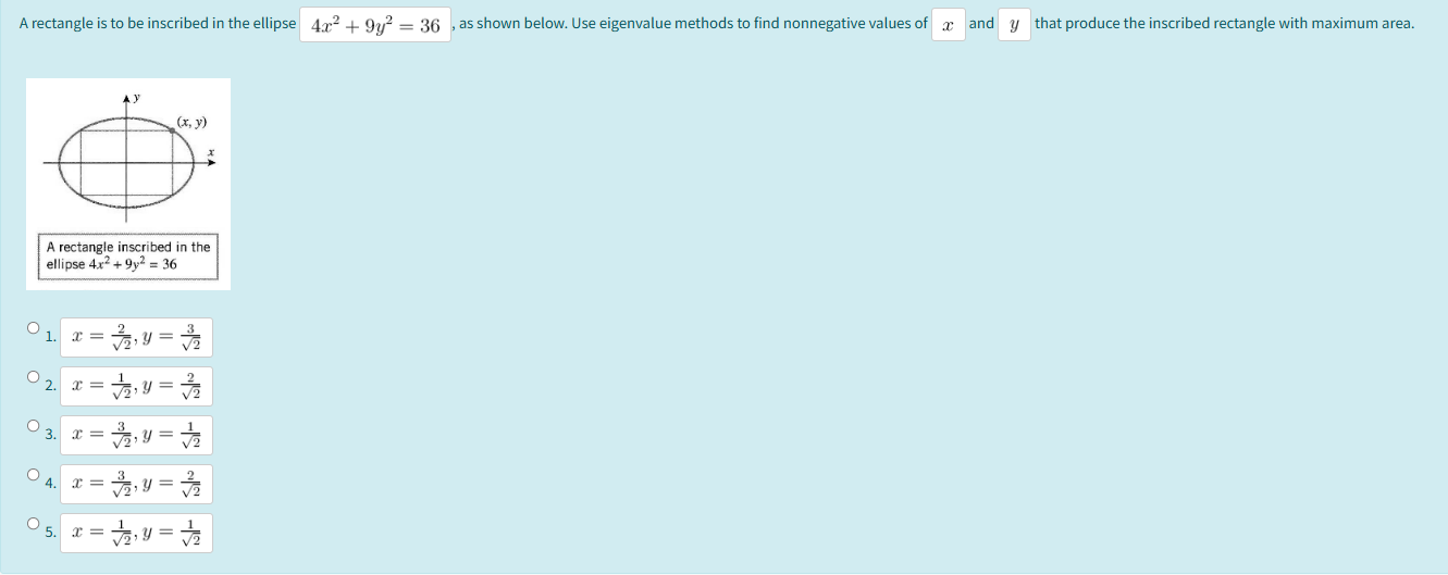 A rectangle is to be inscribed in the ellipse as
