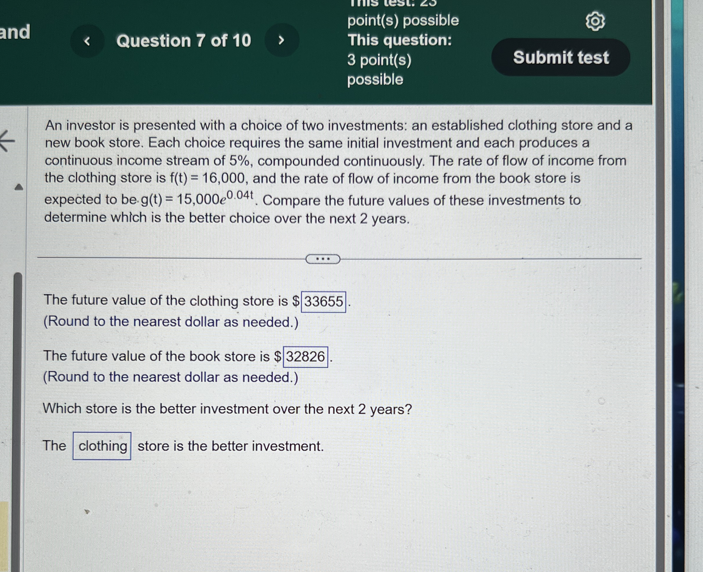 and Question 7 of 1 0 point ( s ) possible This