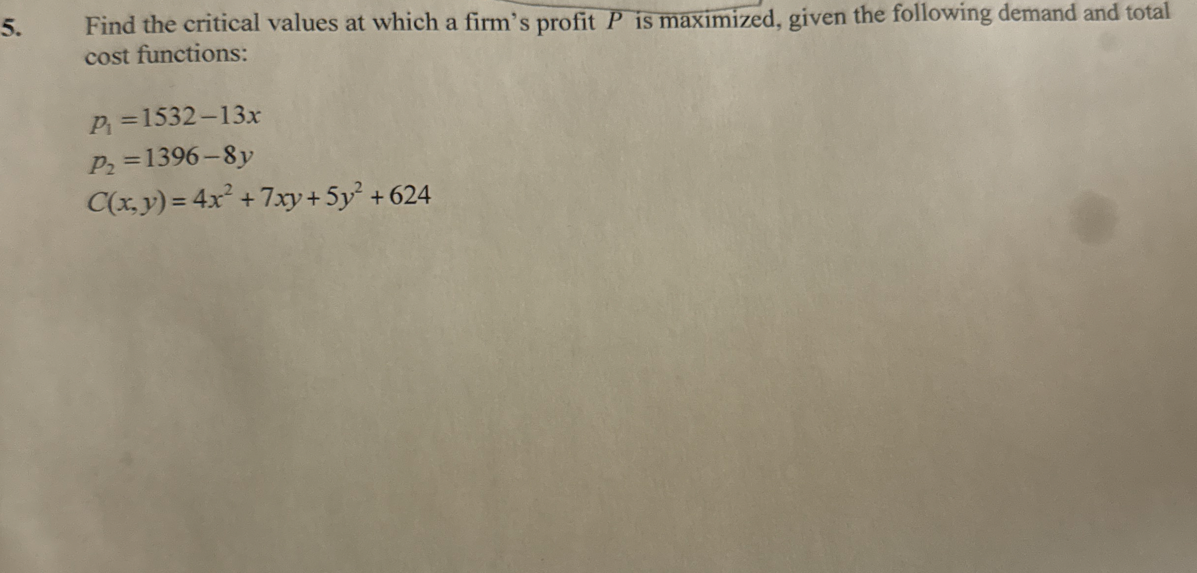cost functions: p 1 = 1 5 3 2 - 1 3 x p 2 = 1 3 9