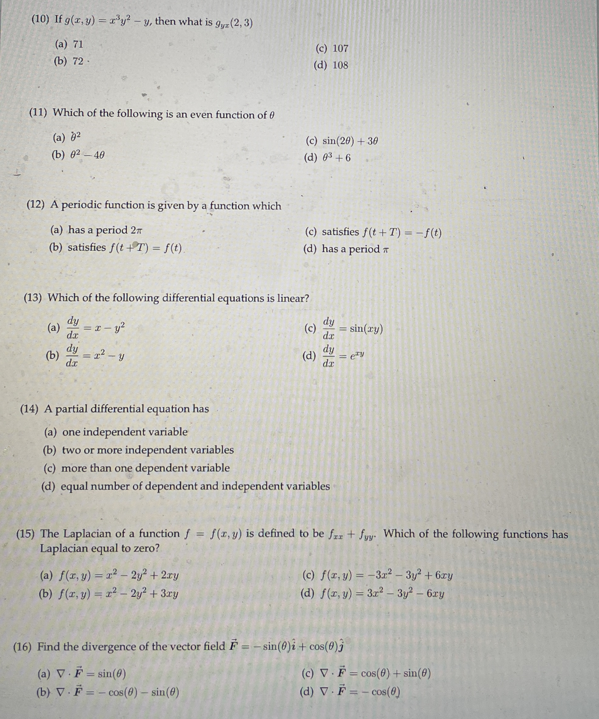( 1 0 ) If g ( x , y ) = x 3 y 2 - y , then what
