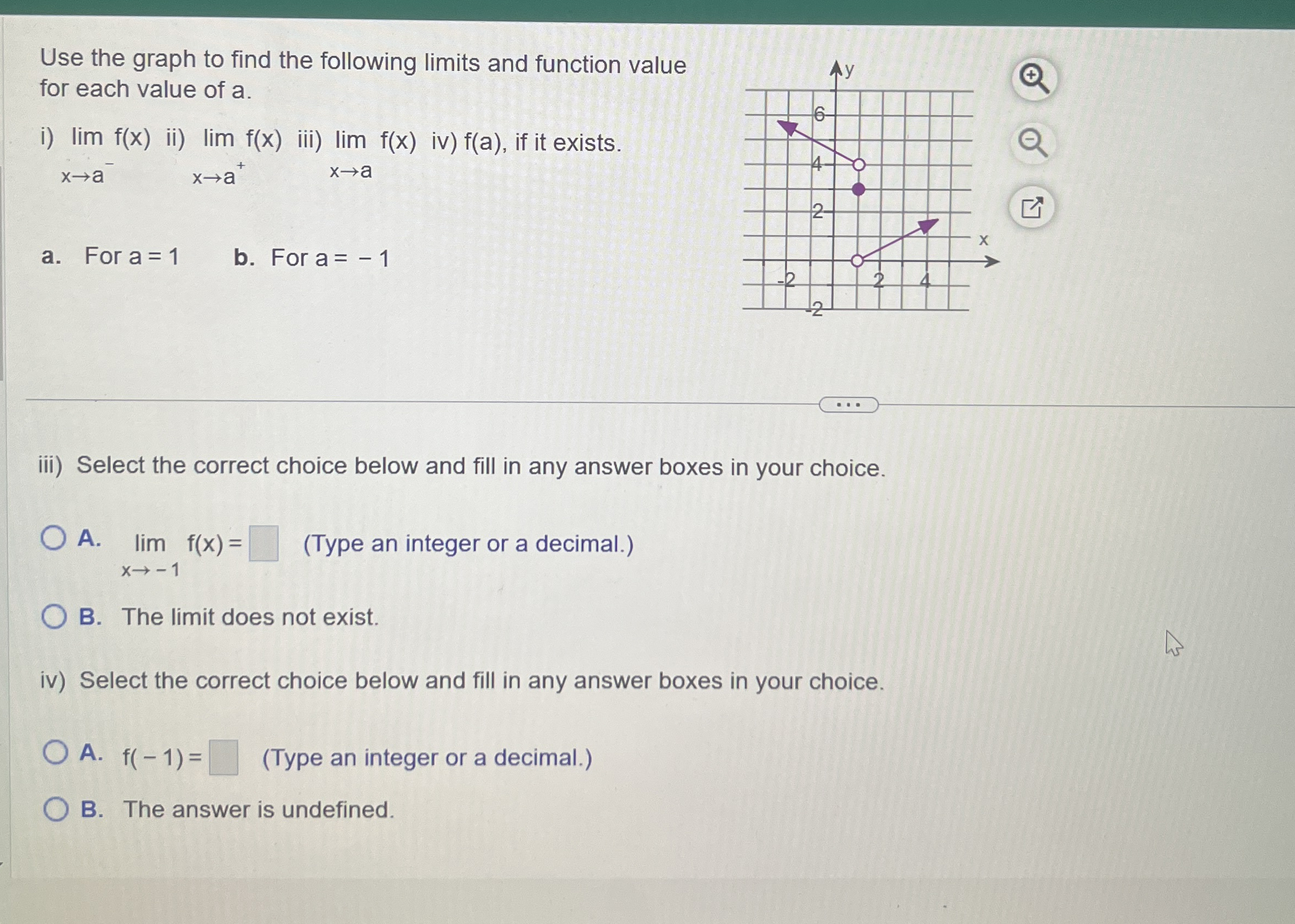 Use the graph to find the following limits and