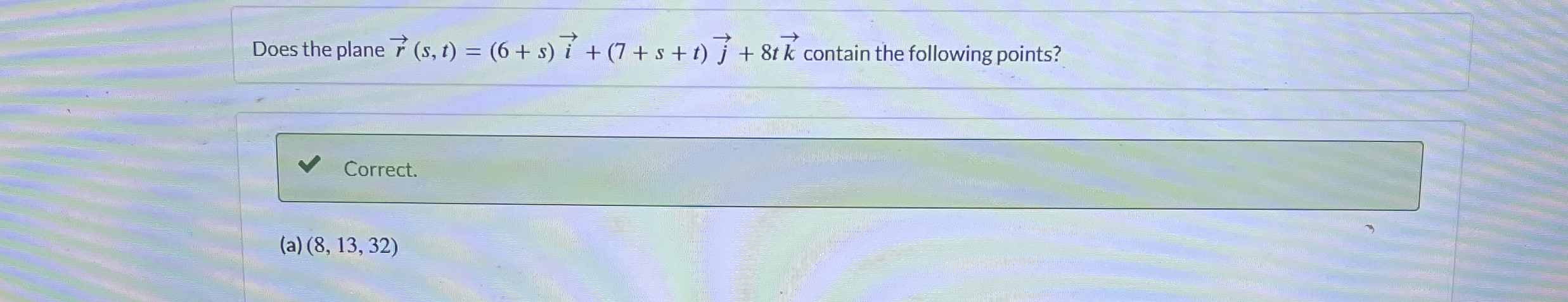 Does the plane vec ( r ) ( s , t ) = ( 6 + s ) v