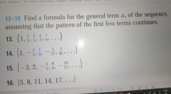 1 3 - 1 8 Find a formula for the general term a n