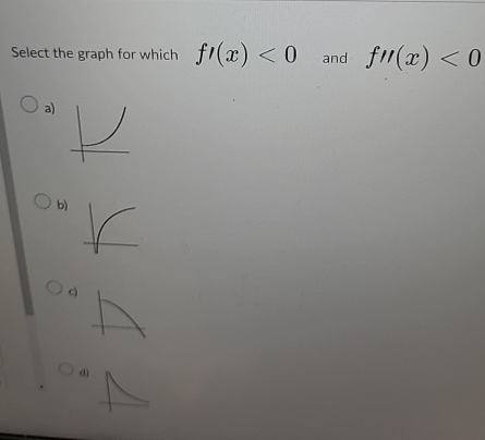Select the graph for which f ' ' ( x ) < 0 and f