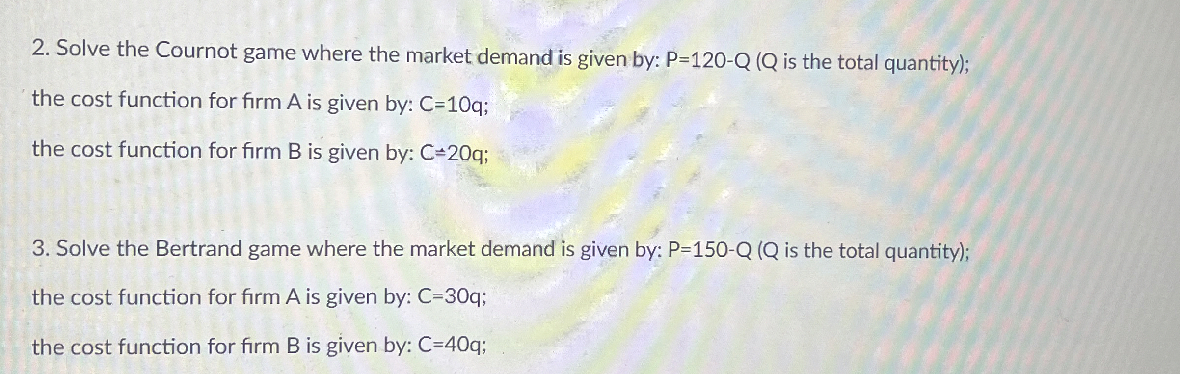 Solve the Cournot game where the market demand is