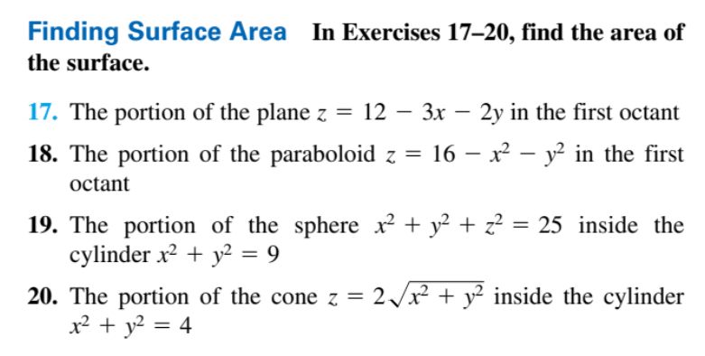Finding Surface Area In Exercises 1 7 - 2 0 ,