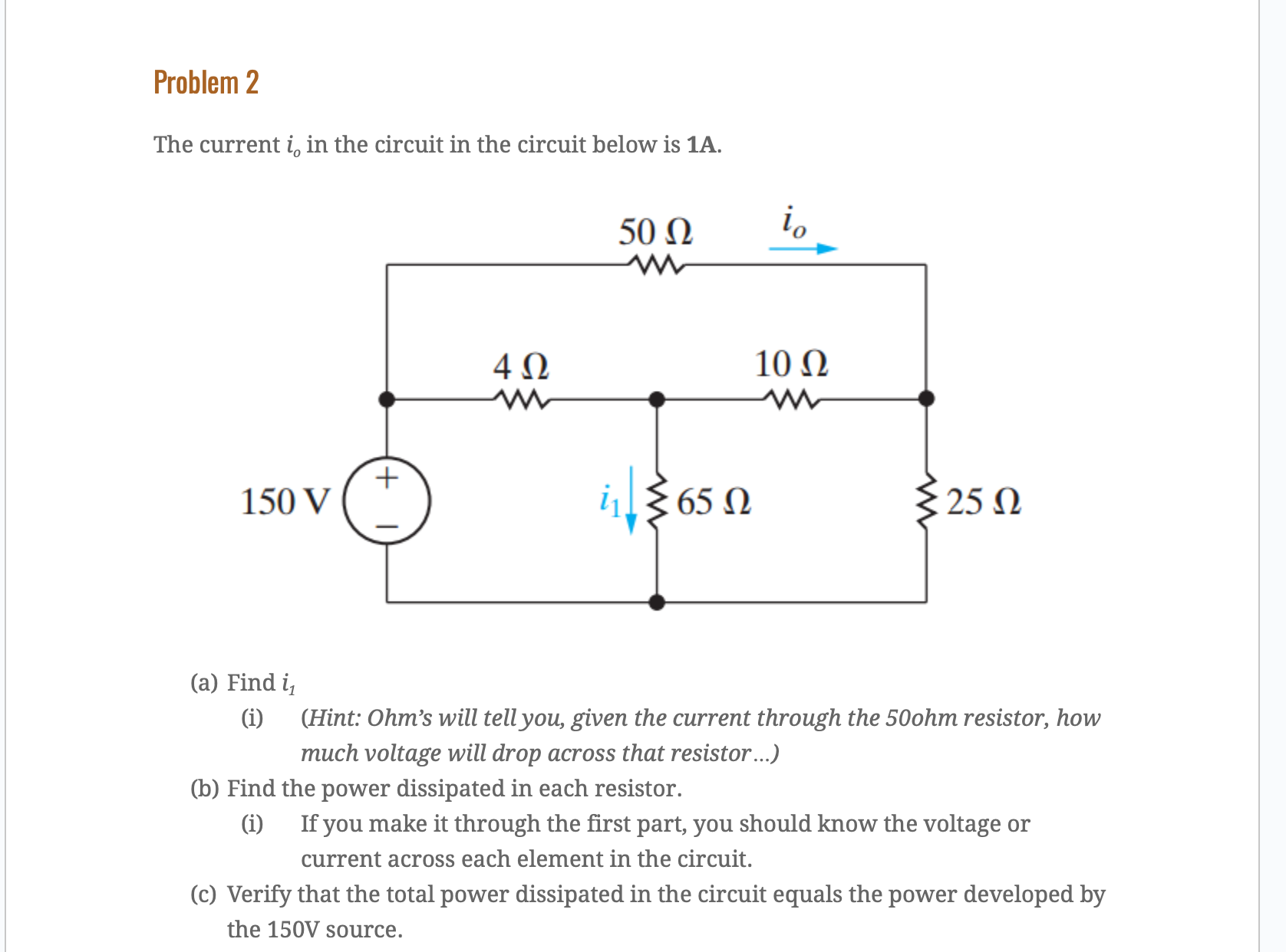 Problem 2 The current \ ( i _ { o } \ ) in the