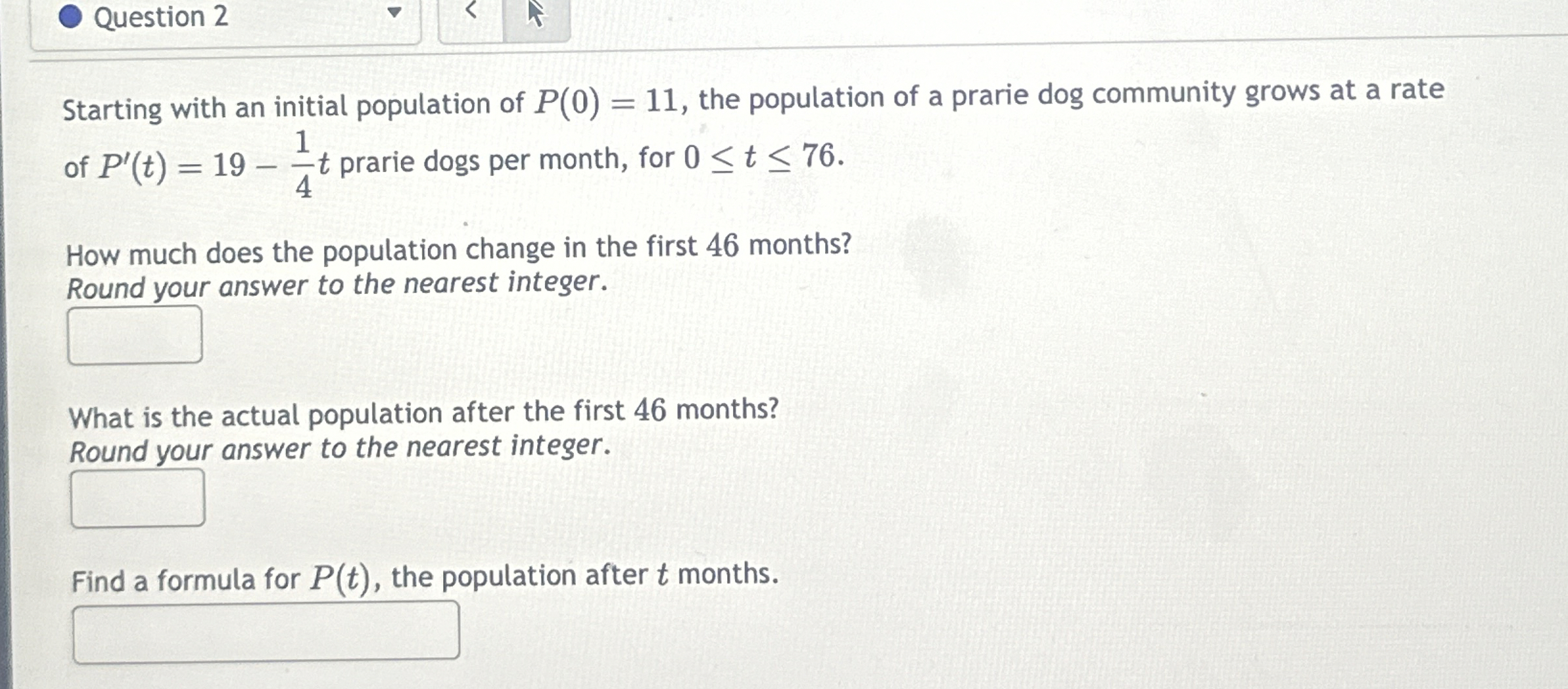 Question 2 Starting with an initial population of