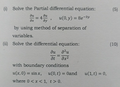 ( i ) Solve the Partial differential equation. (