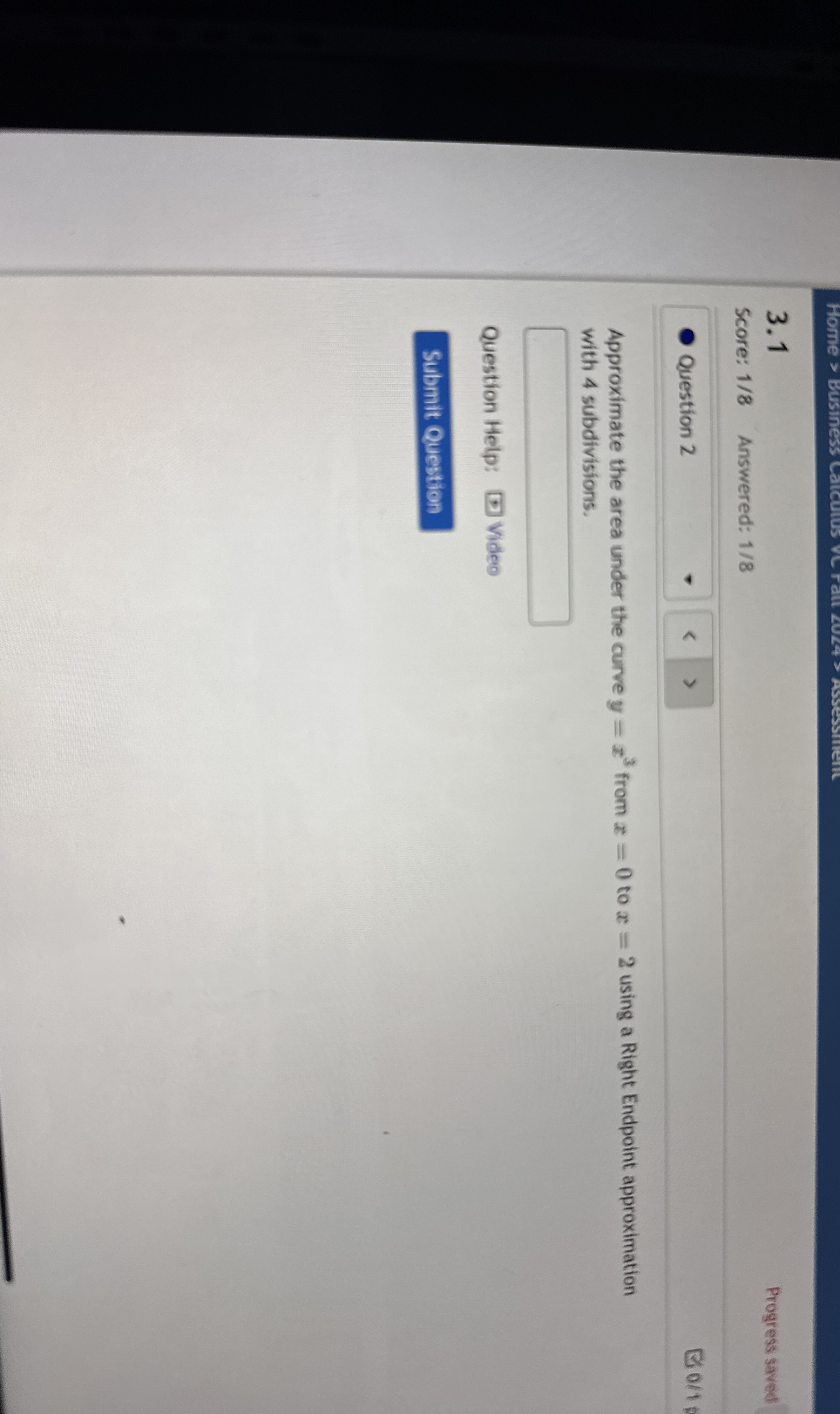 3 . 1 Progress saved Score: 1 / 8 Answered: 1 8 0