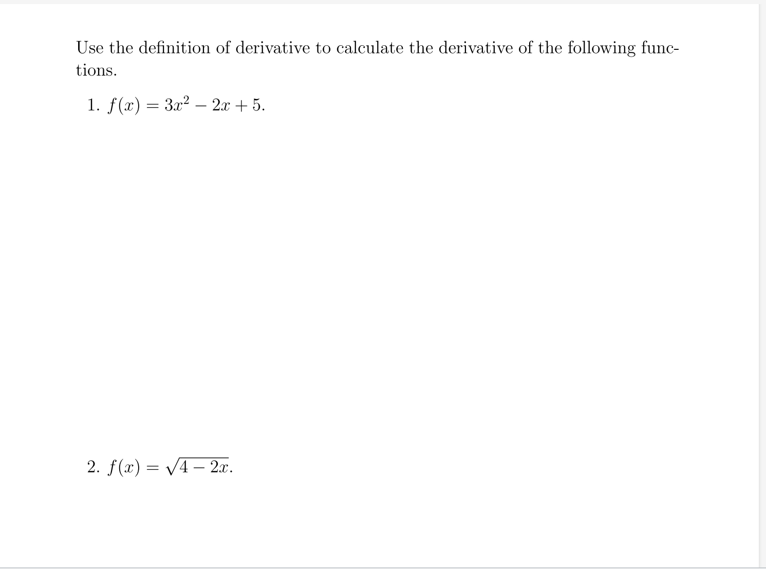 Use the definition of derivative to calculate the