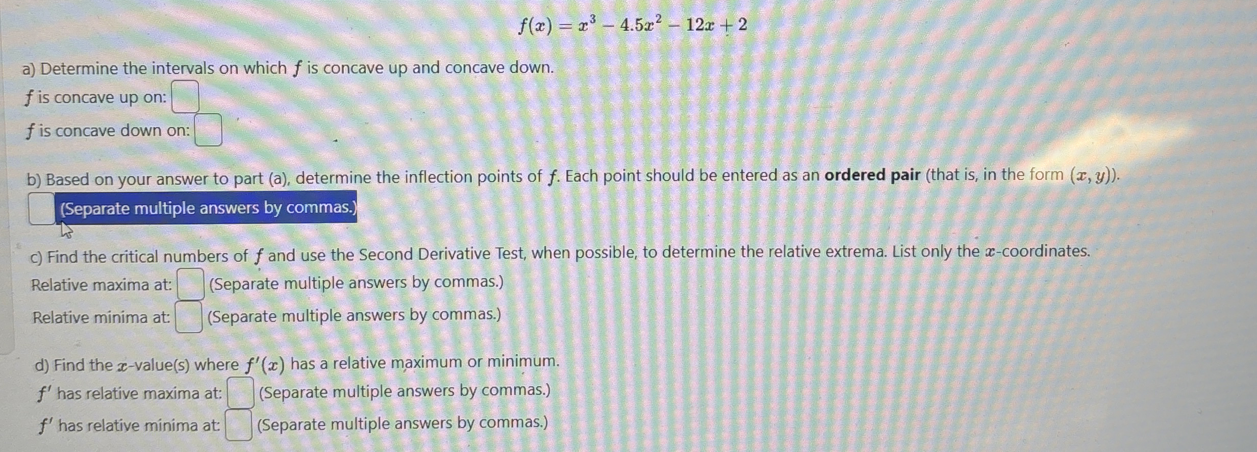 f ( x ) = x 3 - 4 . 5 x 2 - 1 2 x + 2 a )