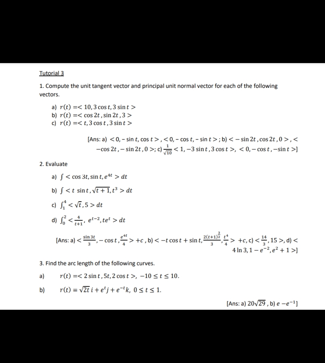 Steps for Tutorial 3 Compute the unit tangent