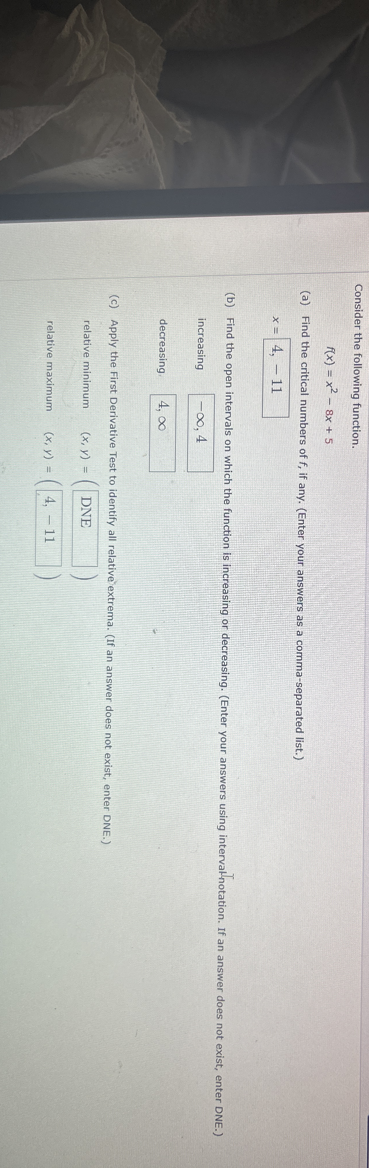 Consider the following function. f ( x ) = x 2 -