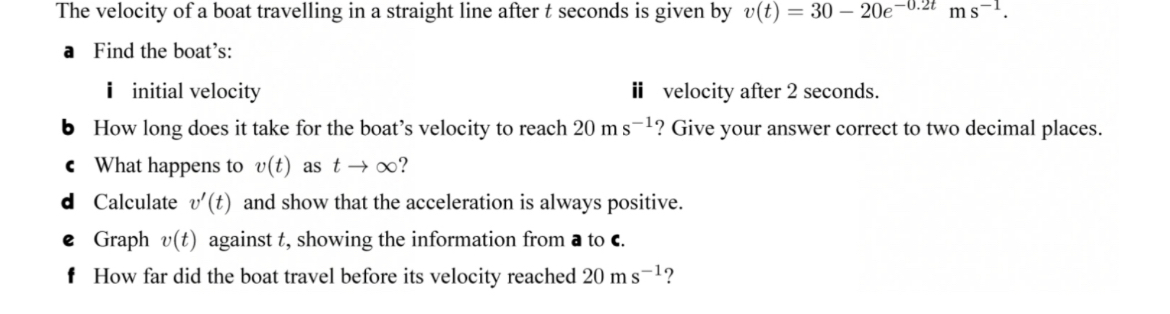 The velocity of a boat travelling in a straight