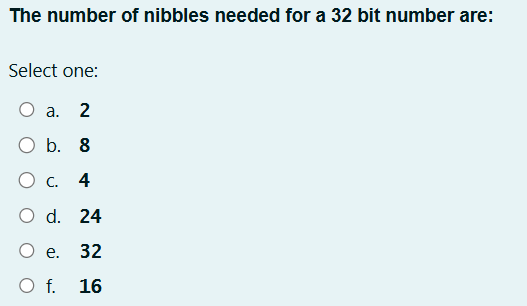 The number of nibbles needed for a 3 2 bit number