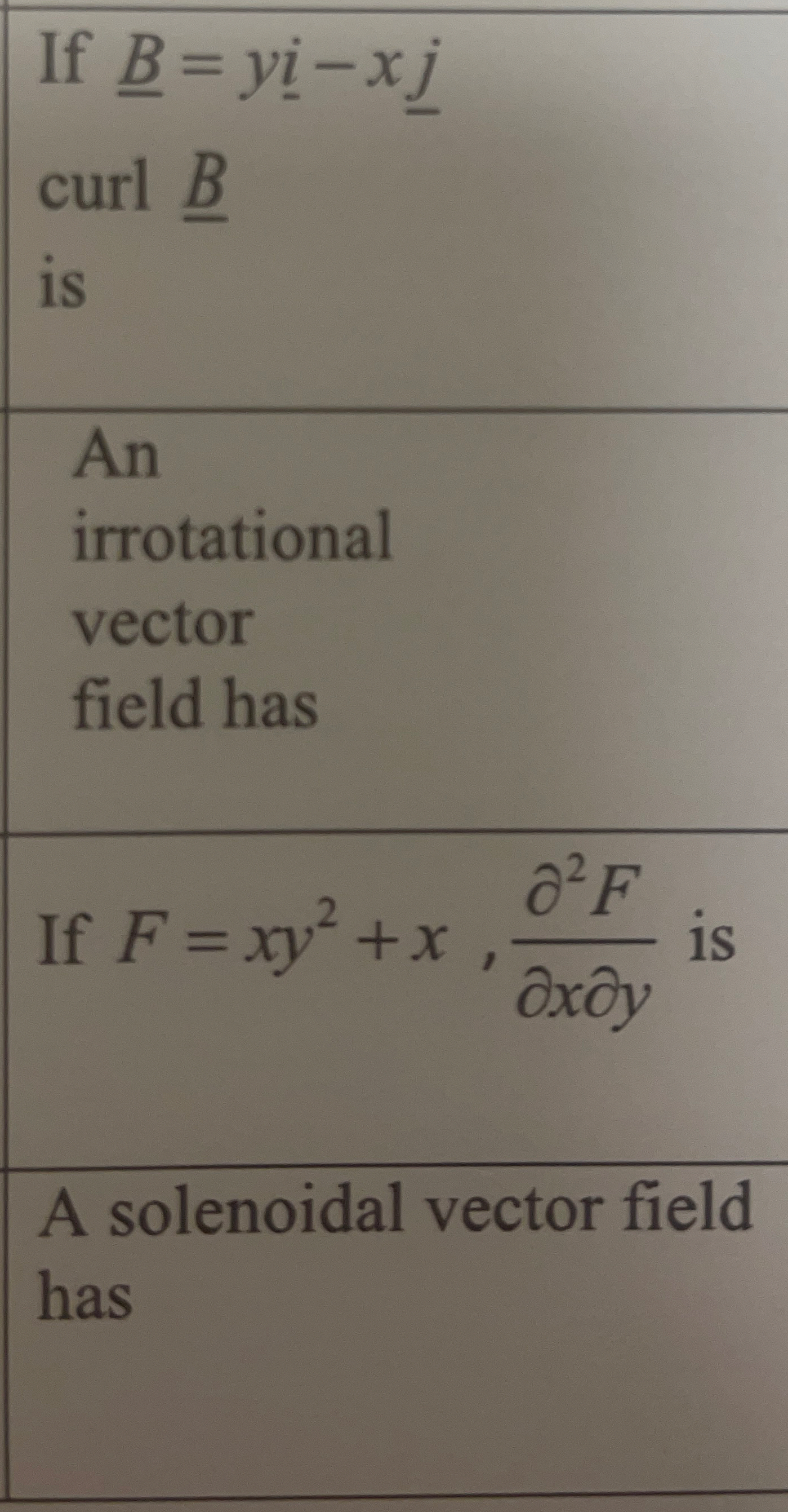 If B ? = y i - x j ? curl B ? is An irrotational