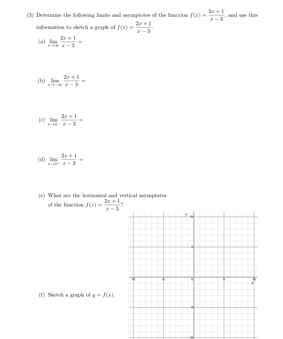 ( 3 ) Determine the following limits and