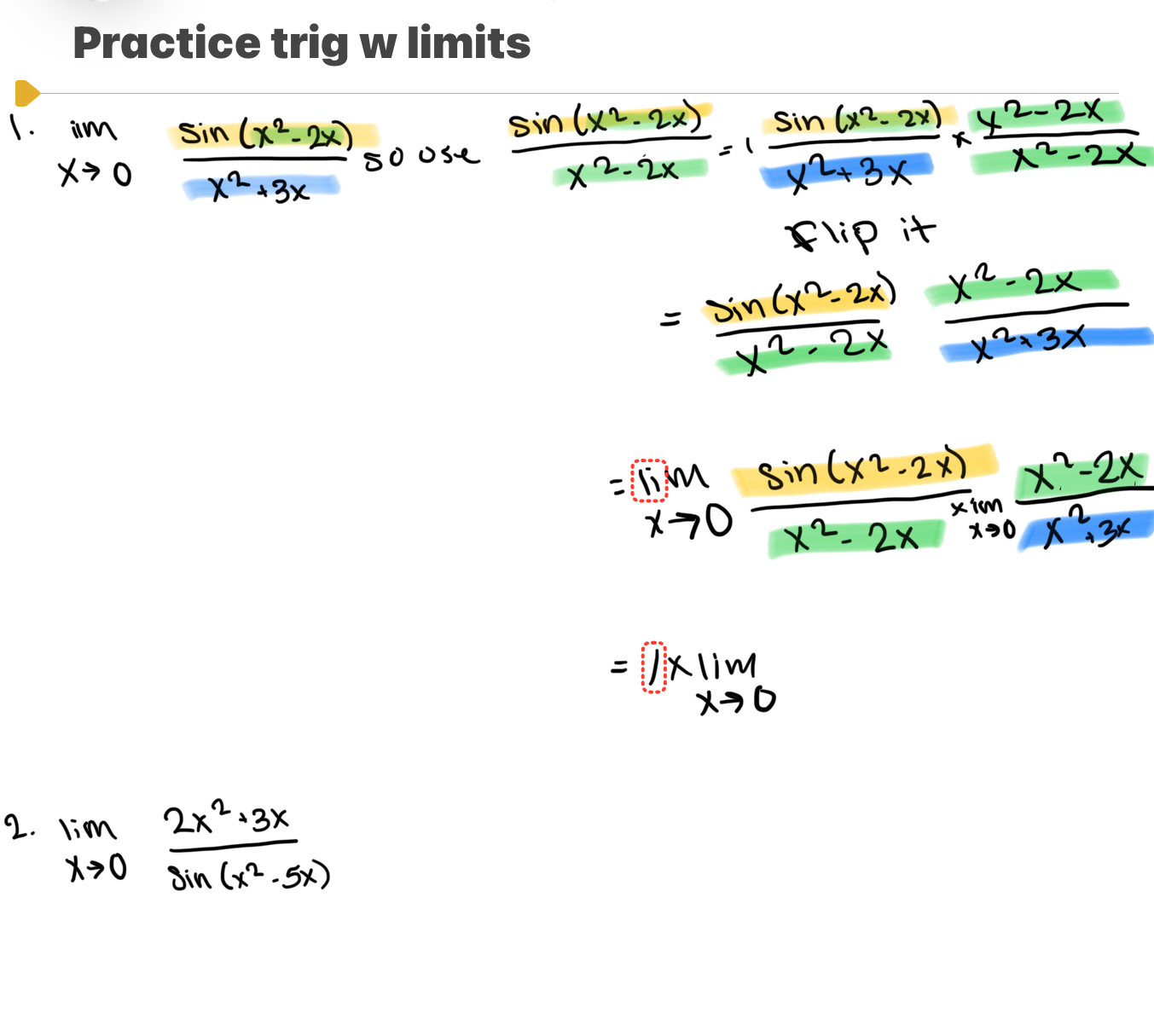 Practice trig w limits 1 . lim x 0 s i n ( x 2 -