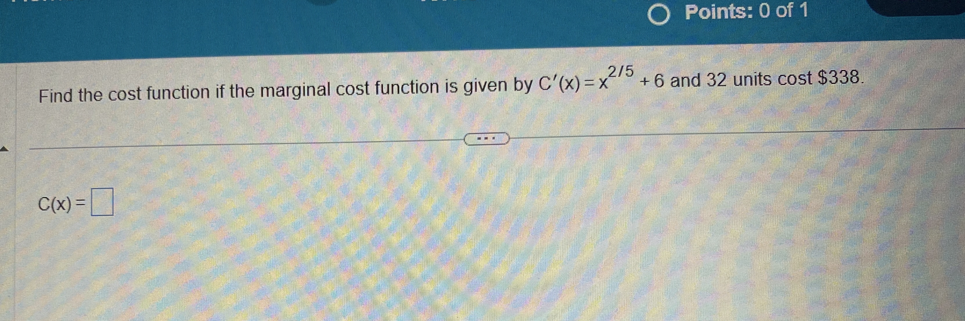 Points: 0 of 1 Find the cost function if the