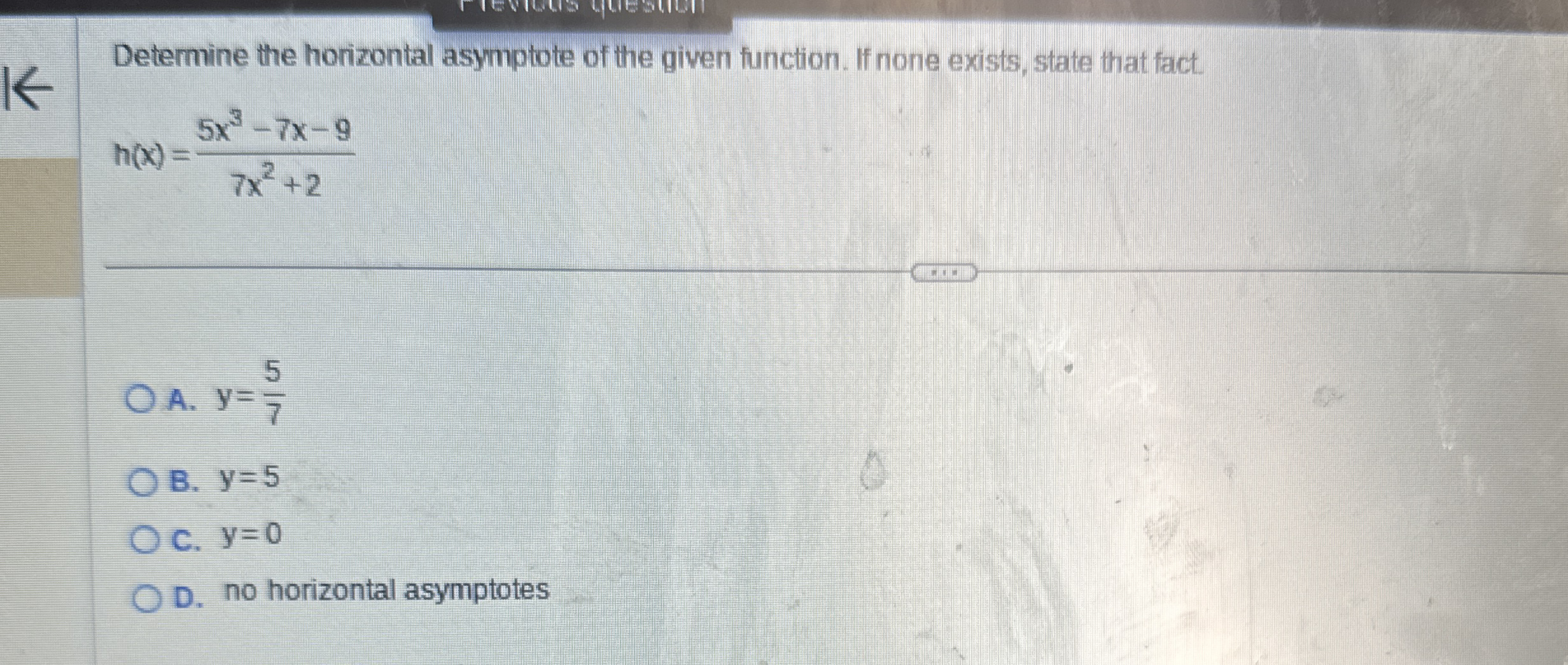 Determine the horizontal asymptote of the given