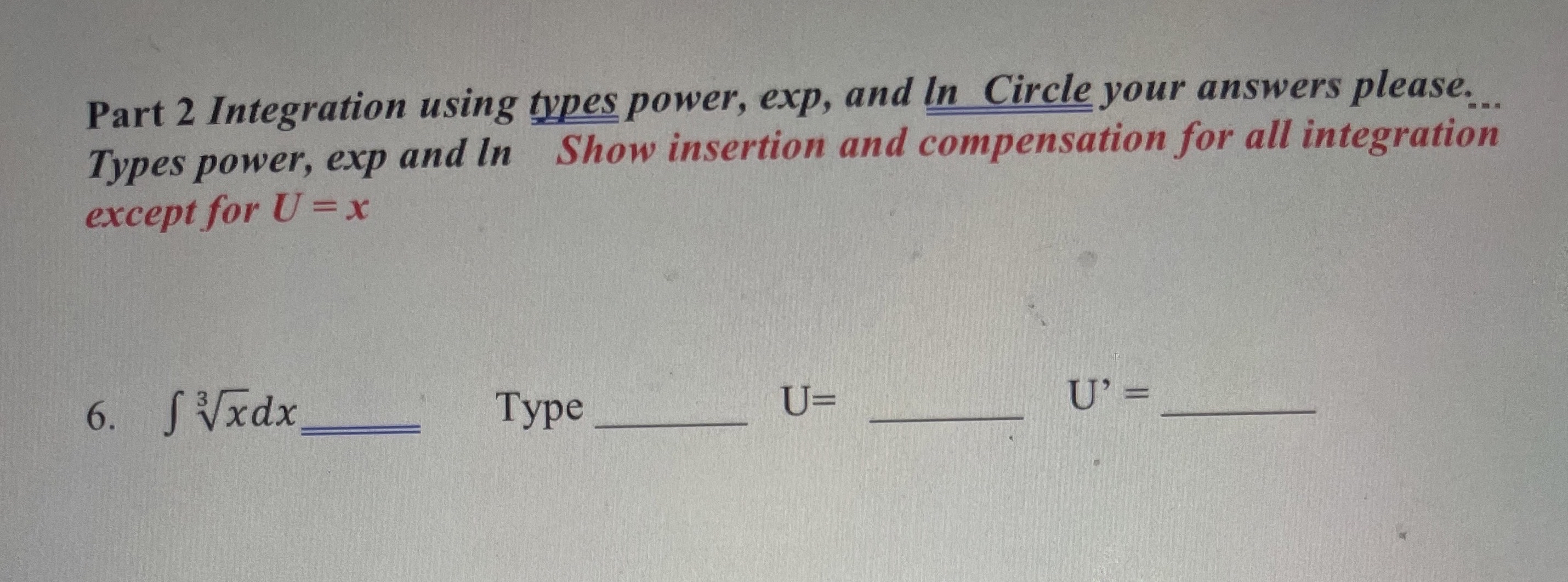 Part 2 Integration using types power, exp, and In