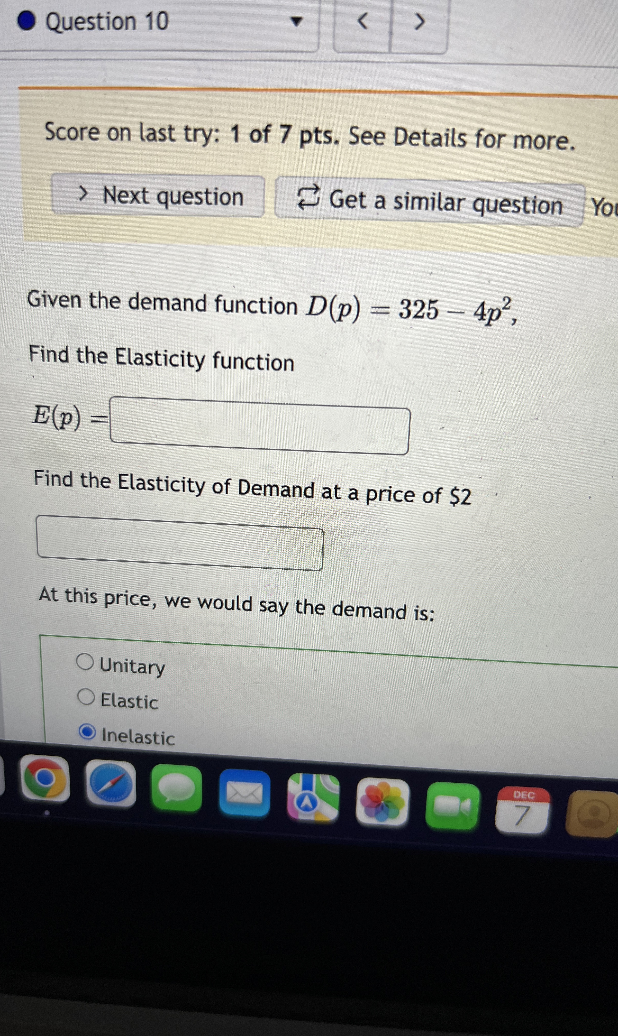 Question 1 0 Score on last try: 1 of 7 pts . See
