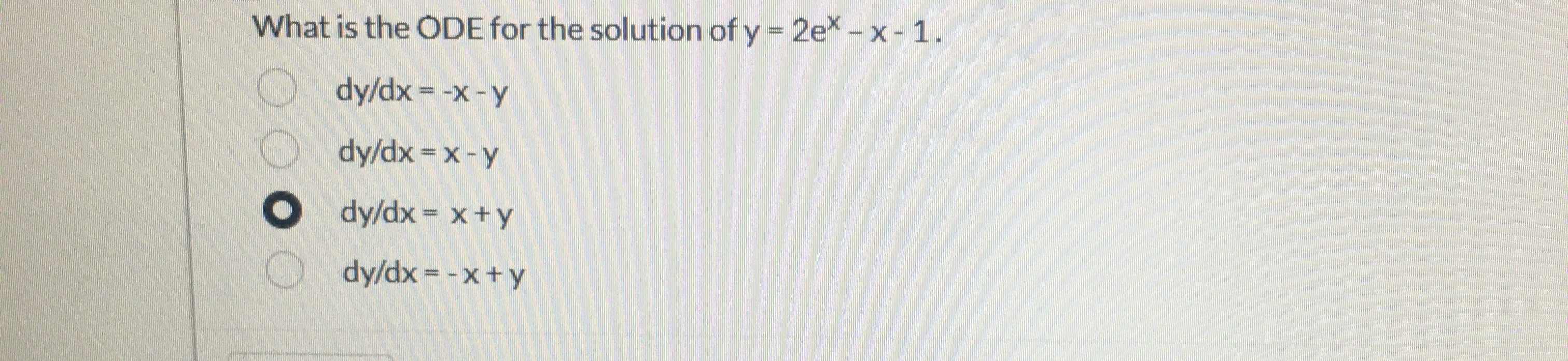 What is the ODE for the solution of y = 2 e x - x
