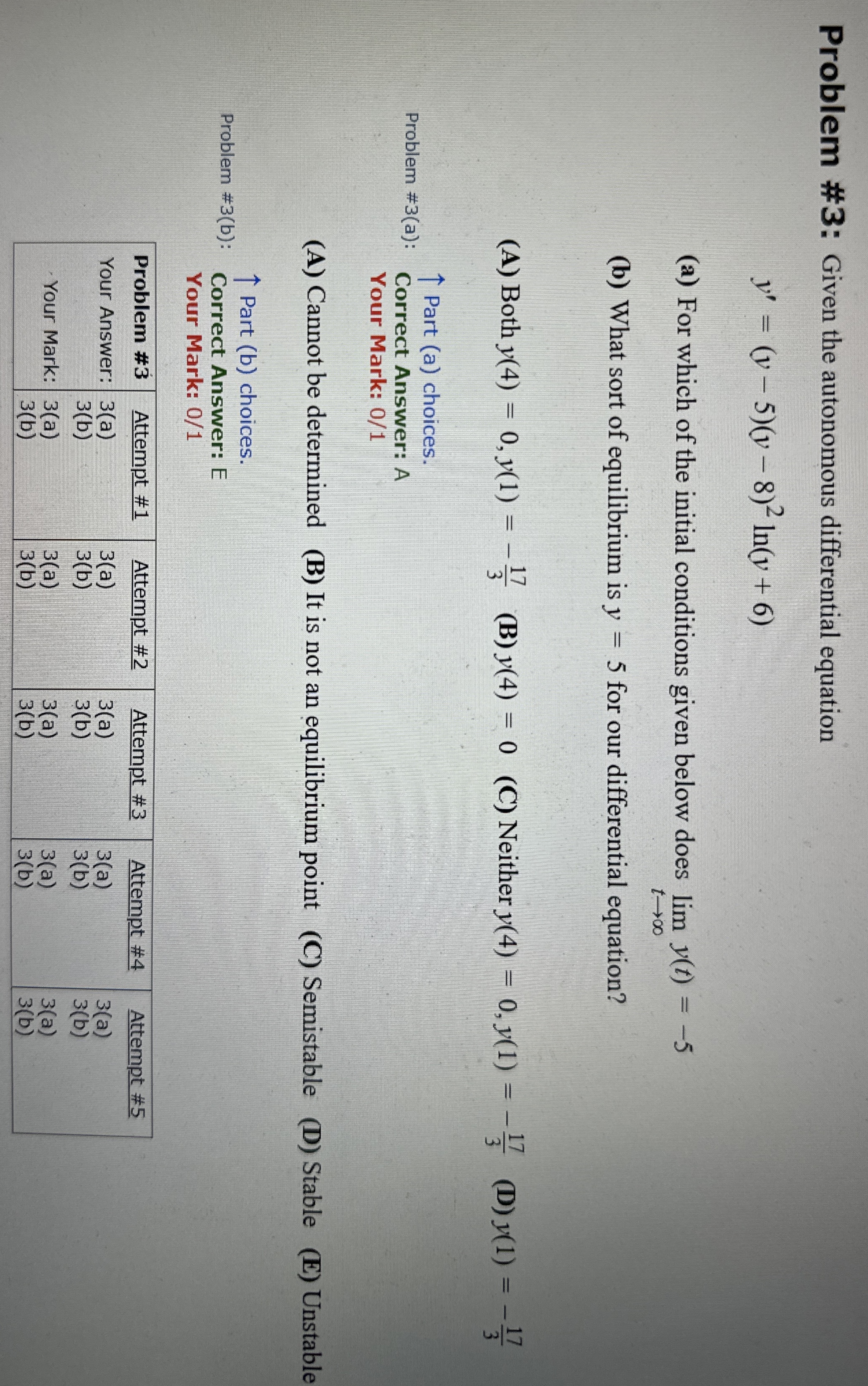 Problem # 3 : Given the autonomous differential