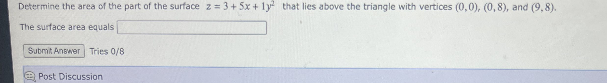 Determine the area of the part of the surface z =
